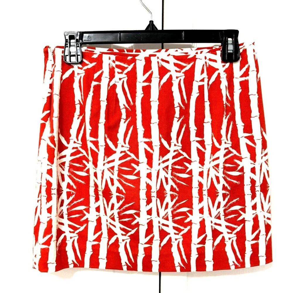 Michael Kors Size 2 Skirt Sequins Orange White Bamboo Pattern Fully Lined EUC